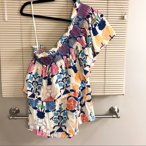 HP!! ๐ NWT Plenty by Tracy Reese Anthropologie Ruffle 1-Shoulder Floral Top 1X - Picture 8 of 10
